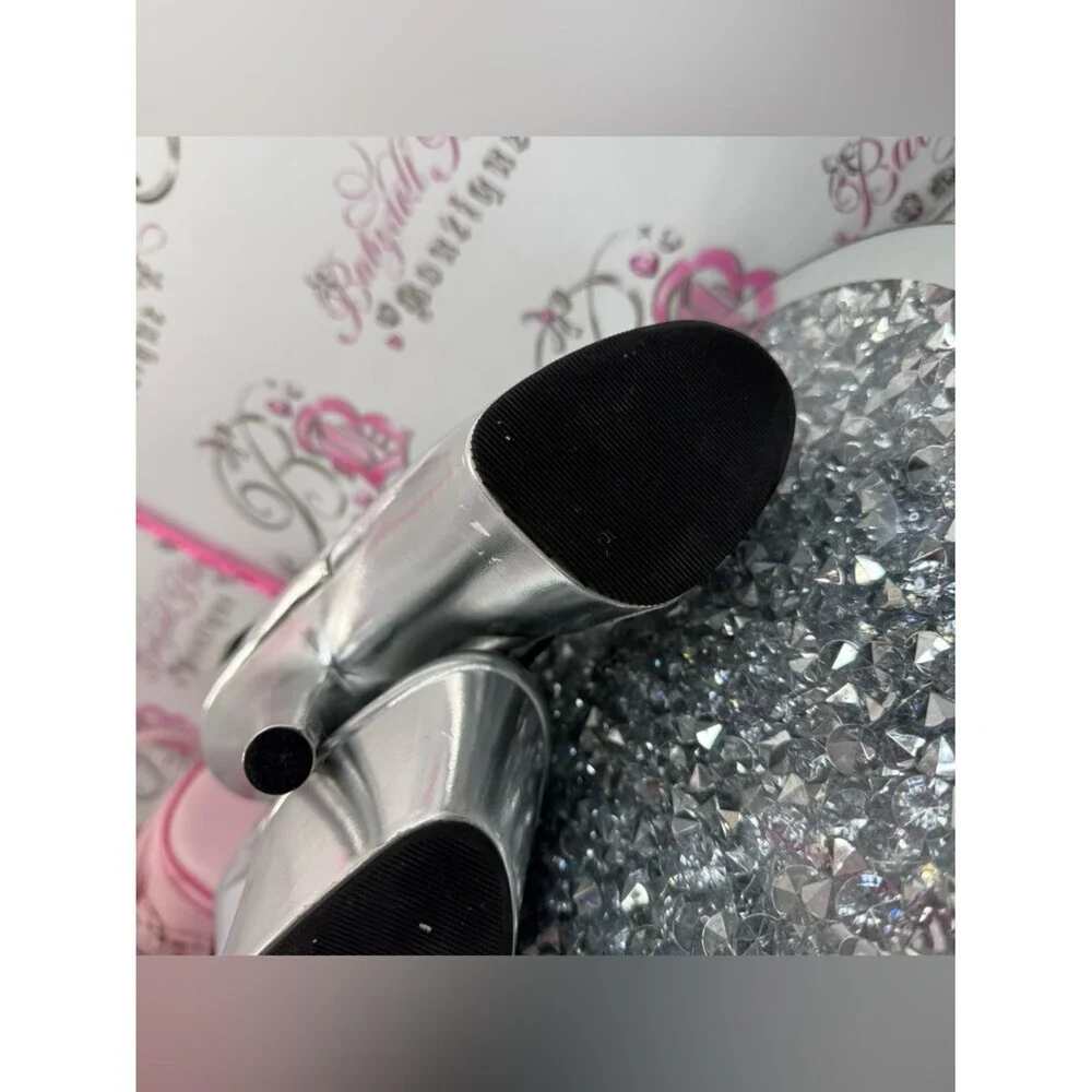 Pleaser boots high heels buckle Metallic Silver Lace-Up Platform Ankle Boots